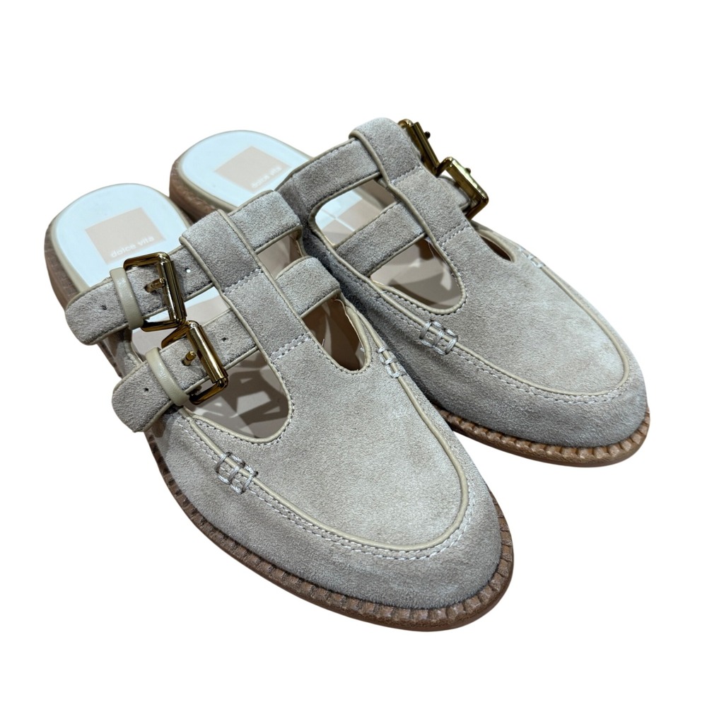 Dolce Vita Haydee Double Buckle Mary Jane Mule‎ Tan Suede Flat Size 9 NWOB